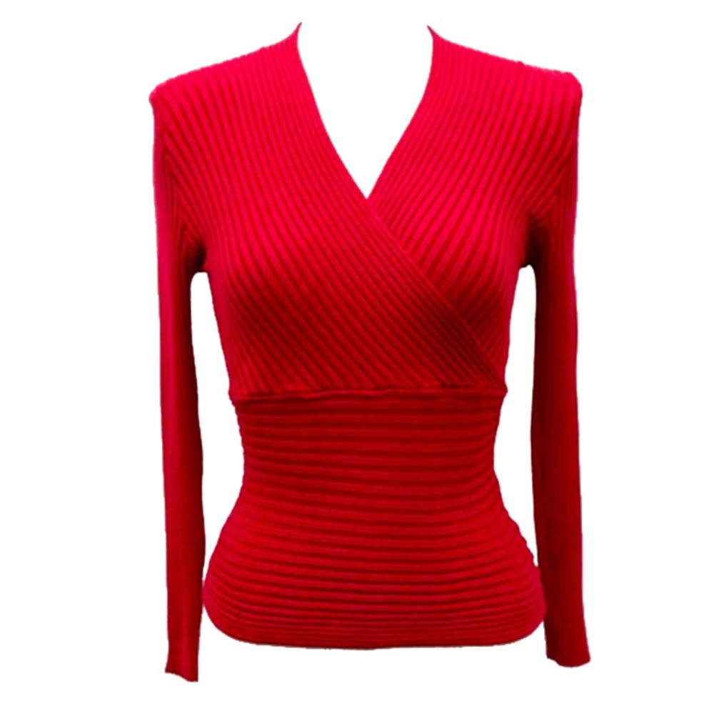 Dolce & Fabuloso Sexy Deep V Neck Wrap Long Sleeves Ribbed Pullover Sweater